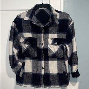 TIANFUEN Navy & White Plaid Shirt Jacket